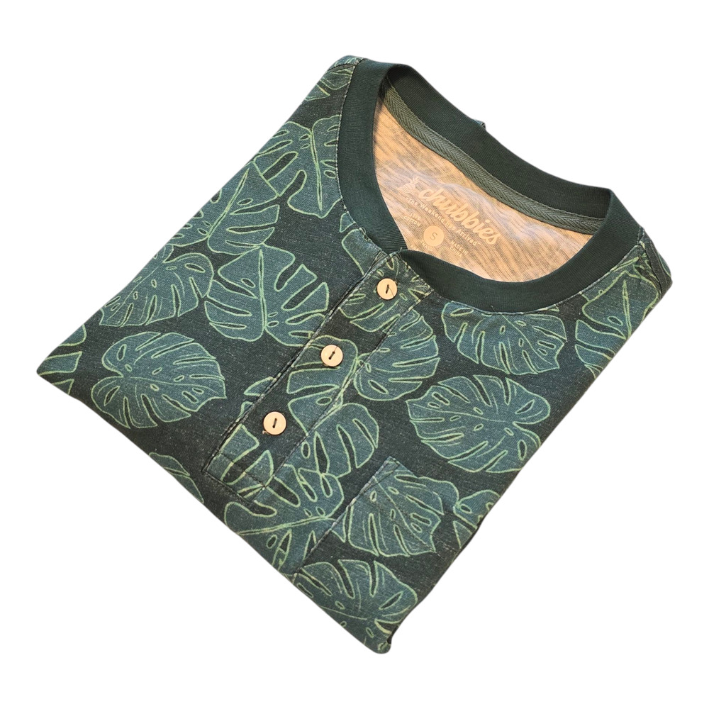 Chubbies Henley Mens Size Small Green Short Sleeve Palm Leaf Print Tropical NWOT